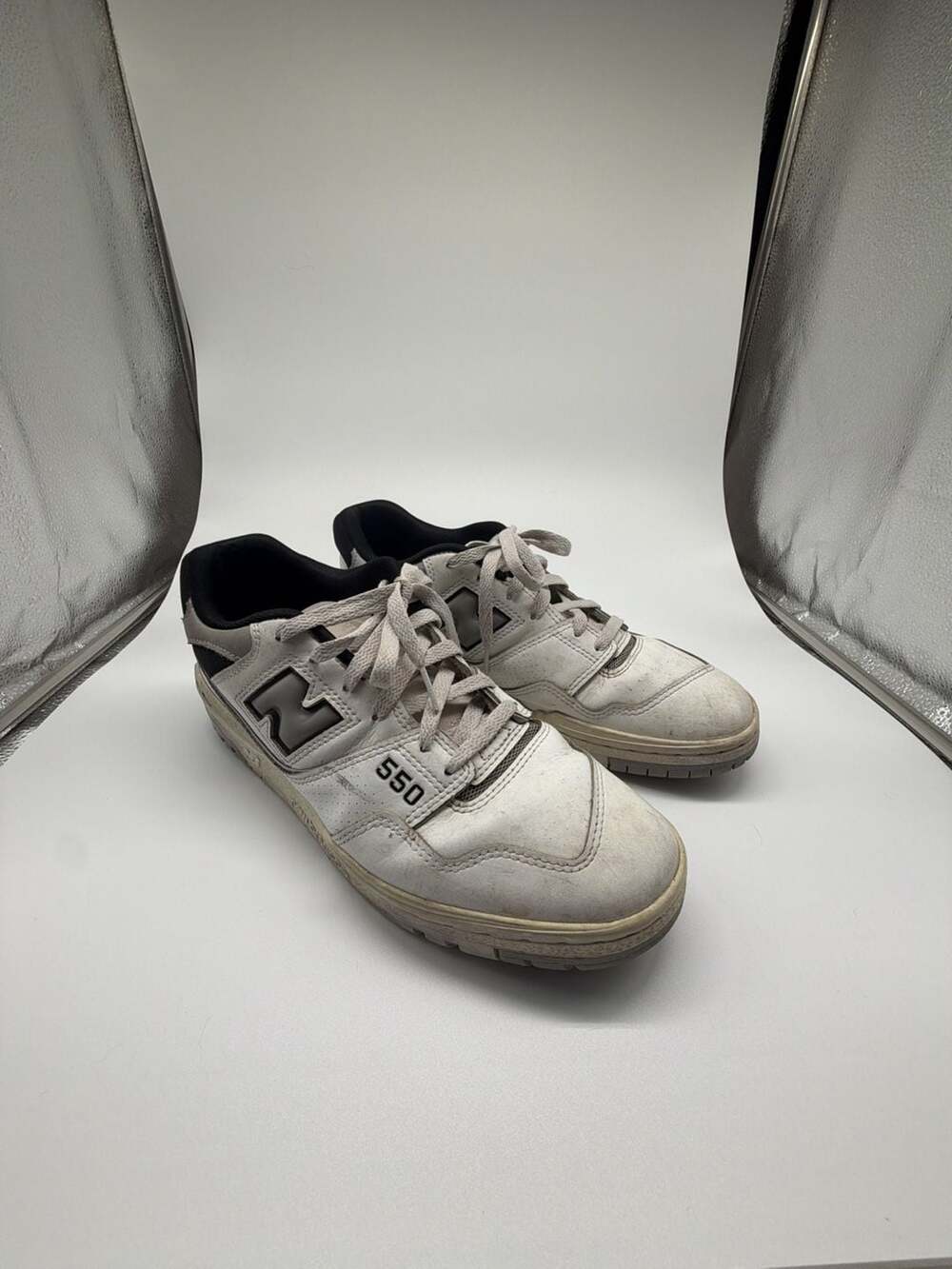 New Balance 550 Size 11 White Black Leather Athletic Sneakers